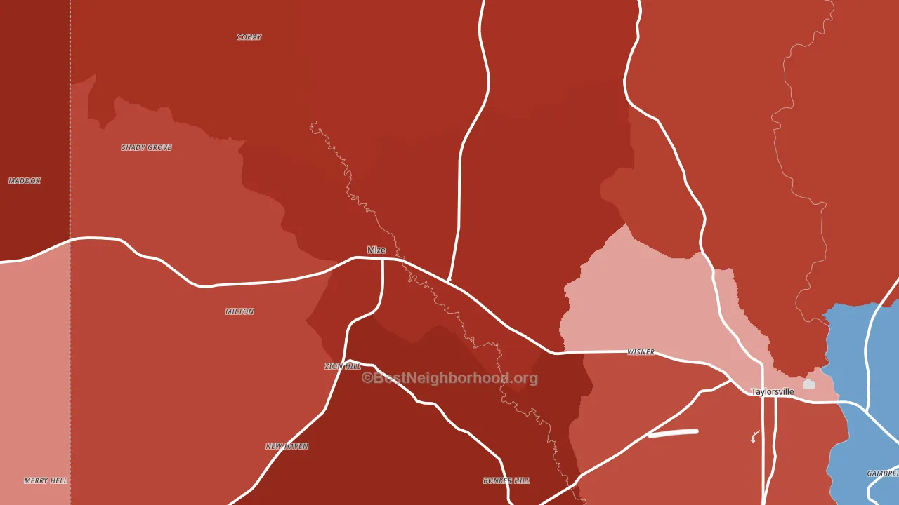 Mize, MS block-group political-lean map