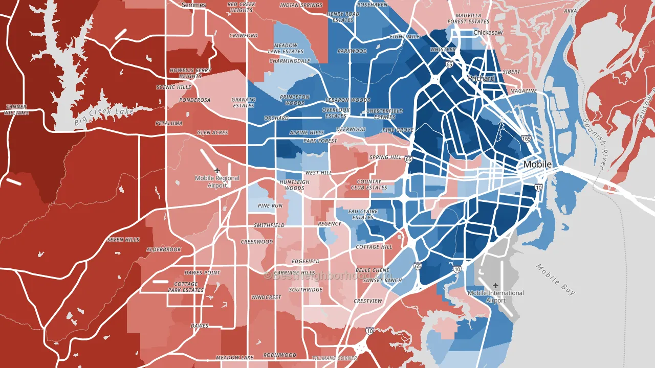 Mobile County, AL block-group political-lean map
