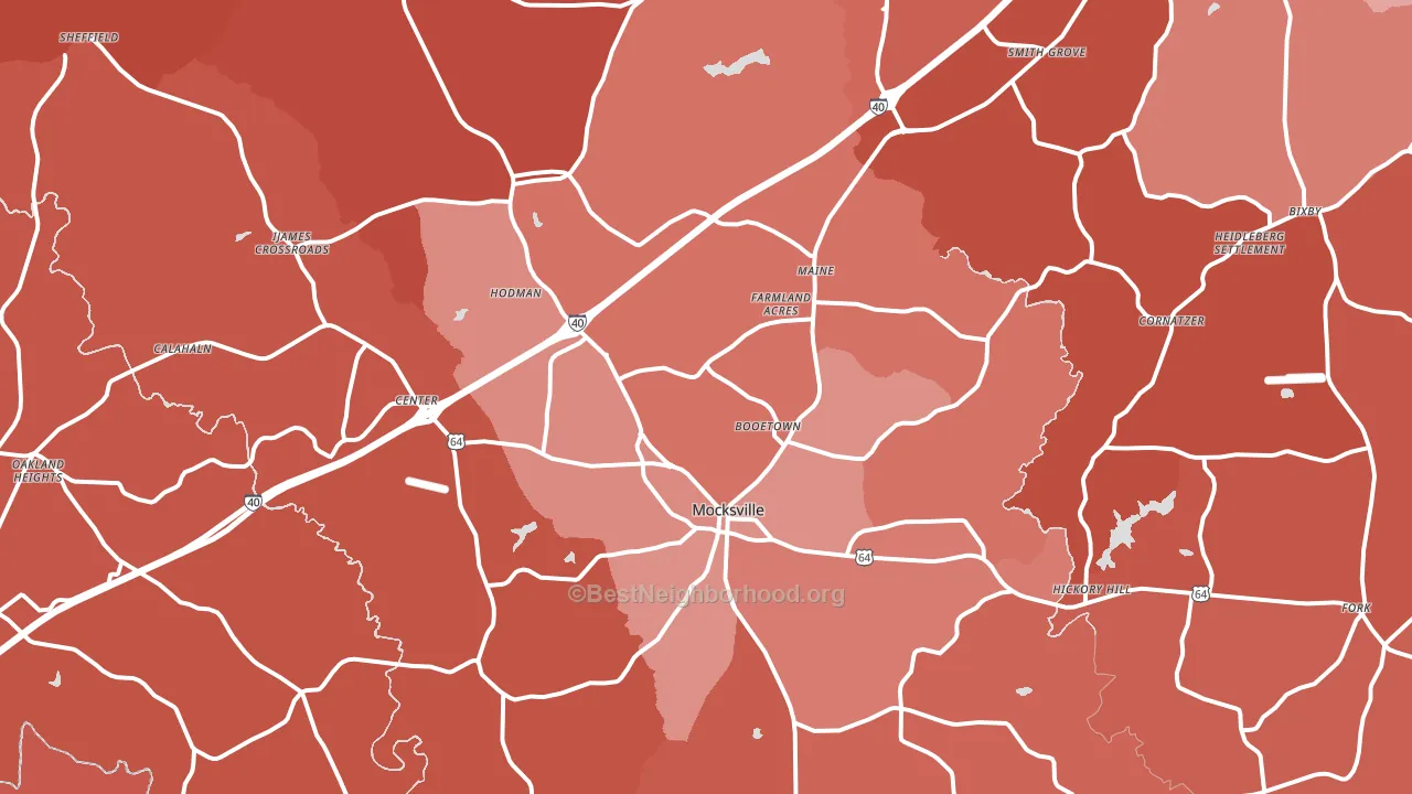 Mocksville, NC block-group political-lean map