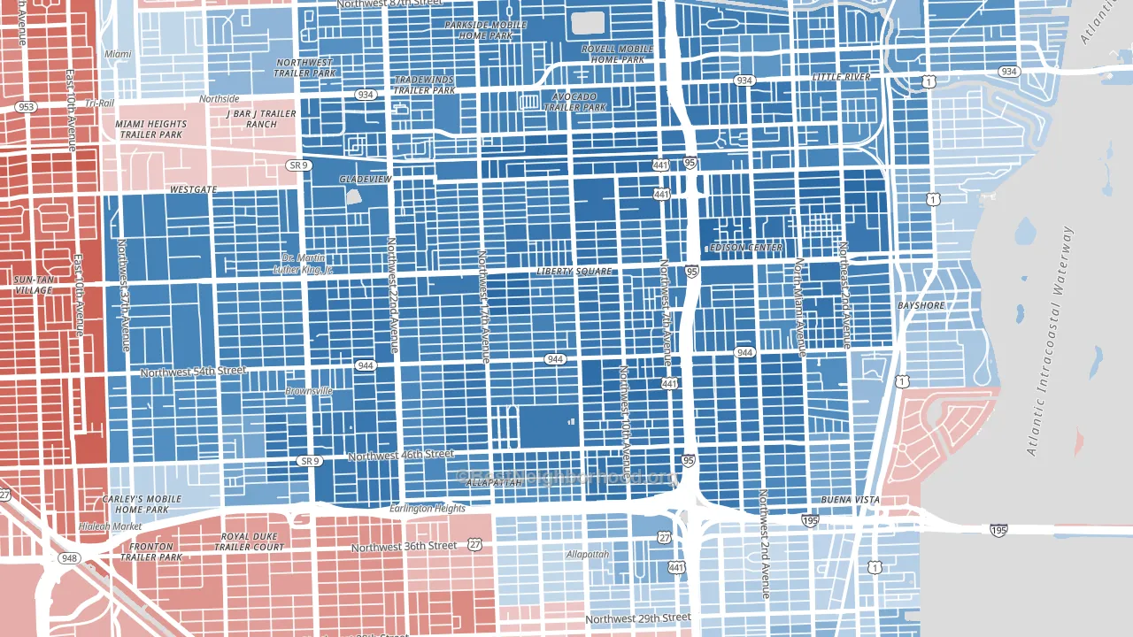 Model City, Miami, FL block-group political-lean map