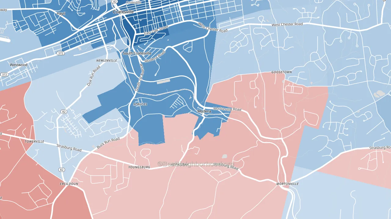 Modena, PA block-group political-lean map