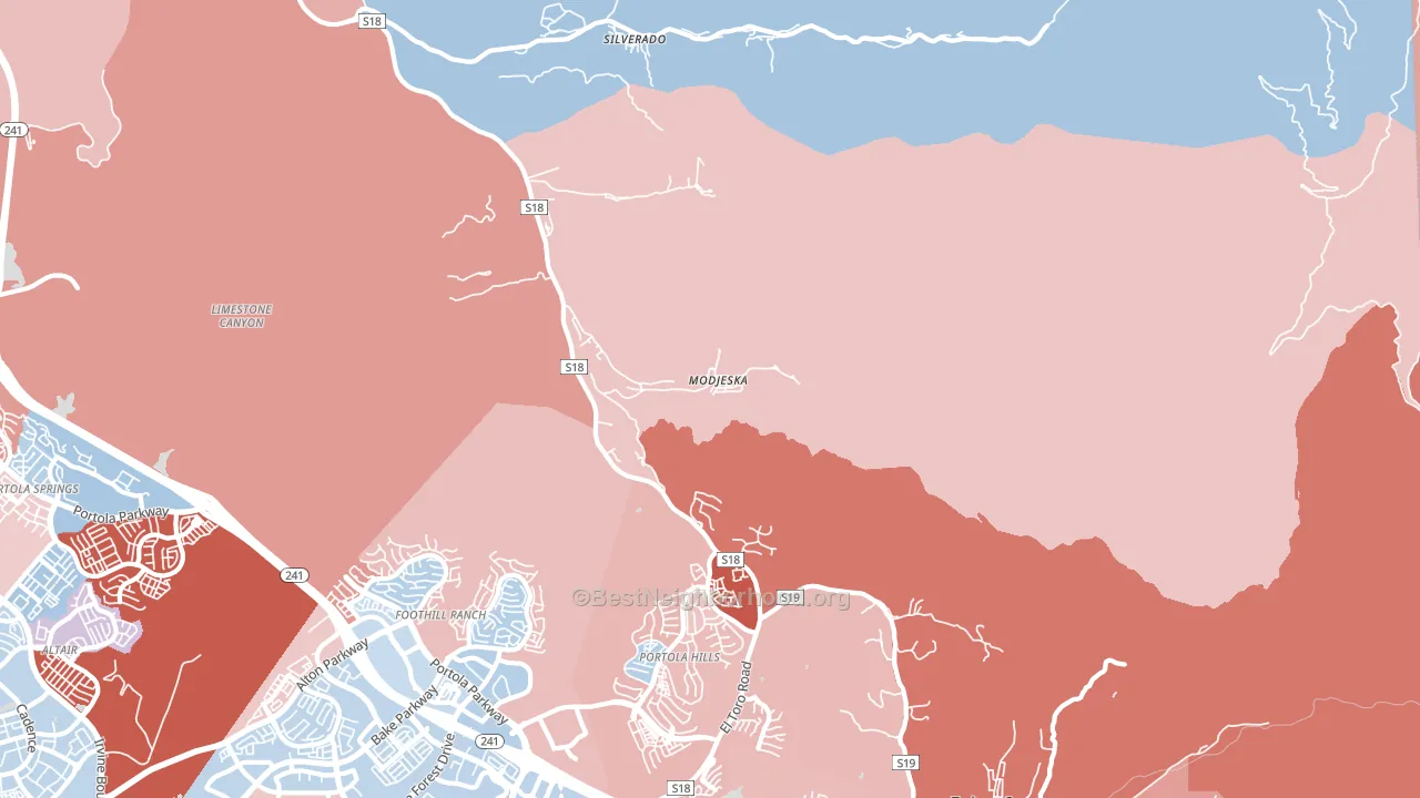 Modjeska, CA block-group political-lean map