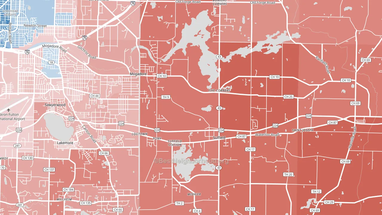 Mogadore, OH block-group political-lean map