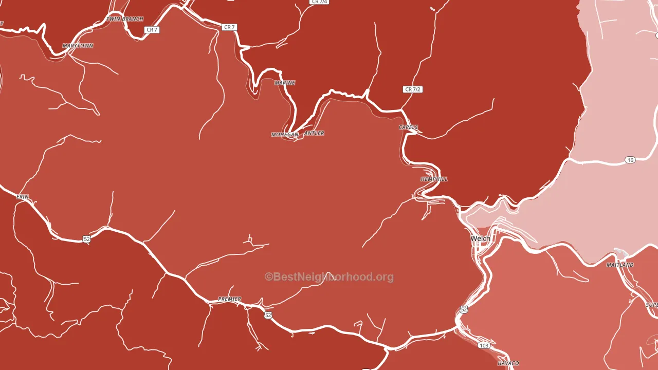 Mohegan, WV block-group political-lean map