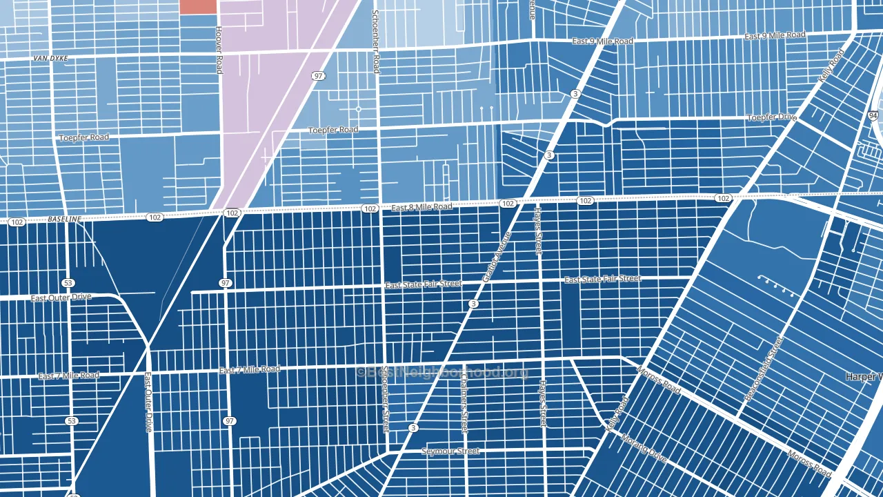 Mohican Regent, Detroit, MI block-group political-lean map
