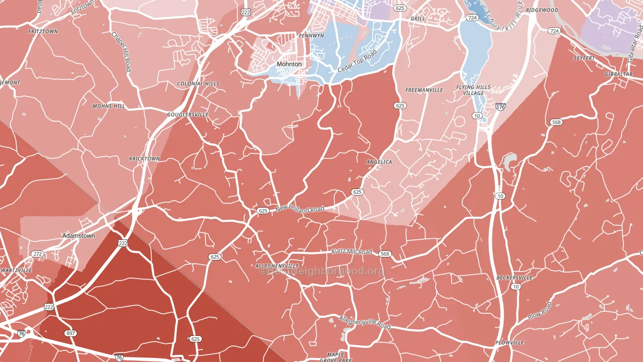 Mohnton, PA block-group political-lean map