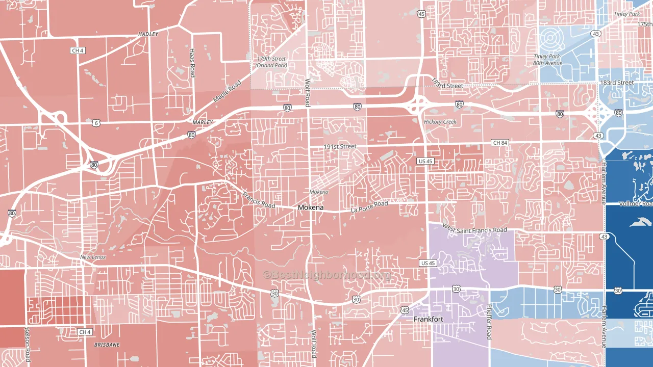 Mokena, IL block-group political-lean map