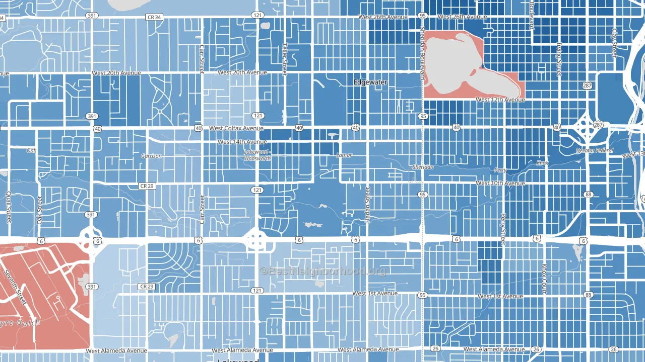 Molholm Two Creeks, Edgewater, CO block-group political-lean map