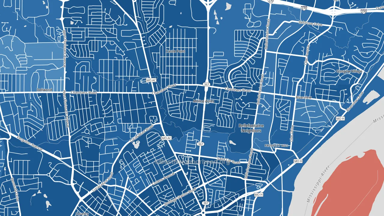 Moline Acres, MO block-group political-lean map
