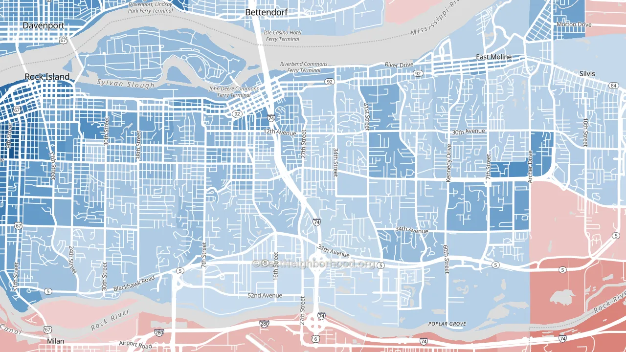 Moline, IL block-group political-lean map
