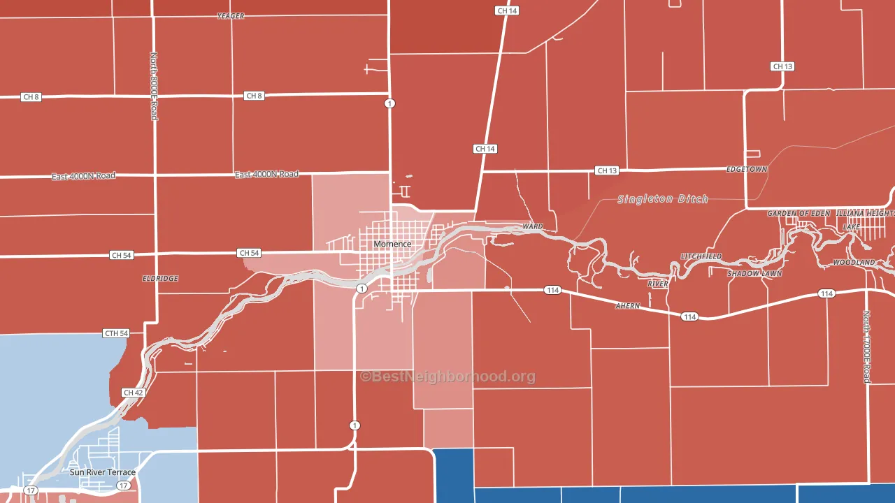 Momence, IL block-group political-lean map