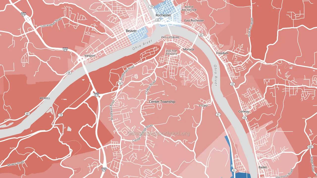Monaca, PA block-group political-lean map