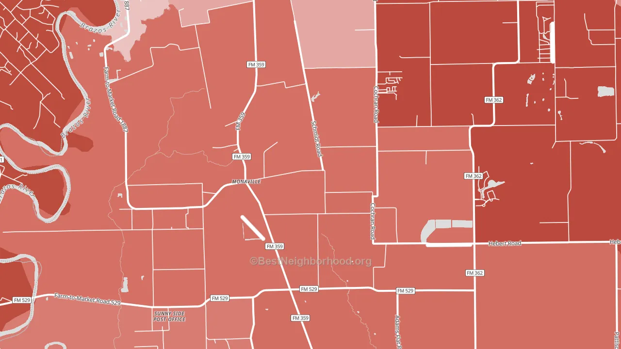 Monaville, TX block-group political-lean map