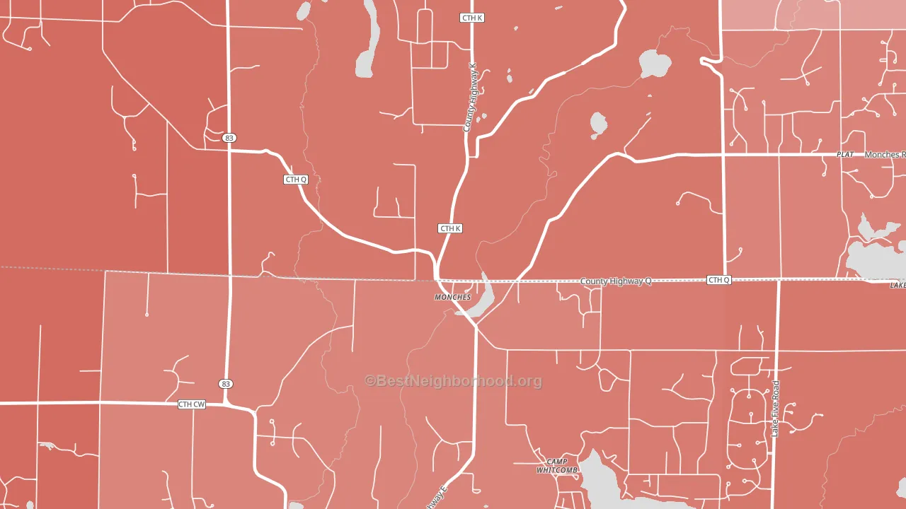 Monches, WI block-group political-lean map