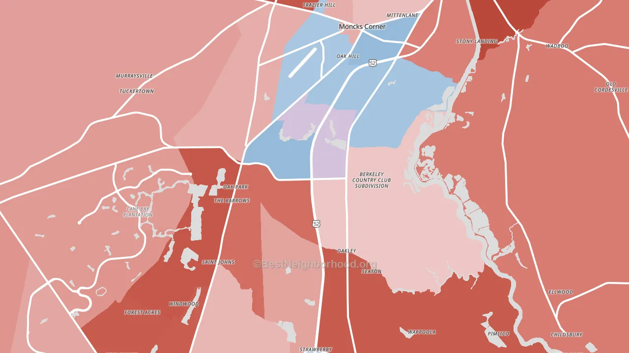 Moncks Corner, SC block-group political-lean map