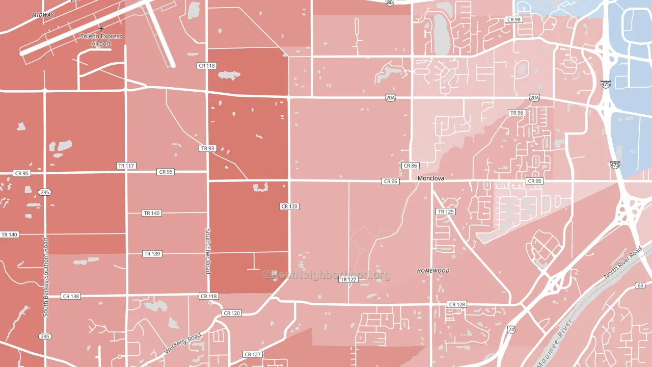 Monclova, OH block-group political-lean map