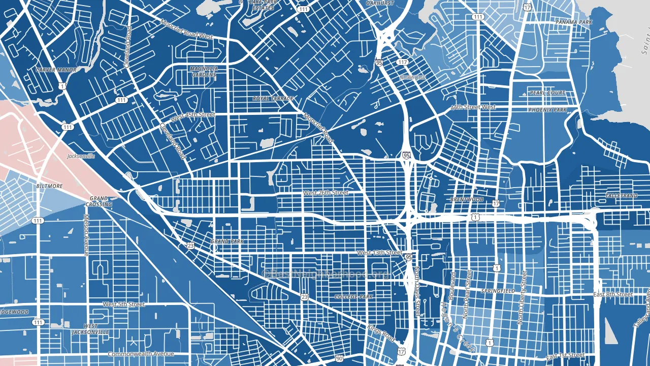 Moncrief Park, Jacksonville, FL block-group political-lean map