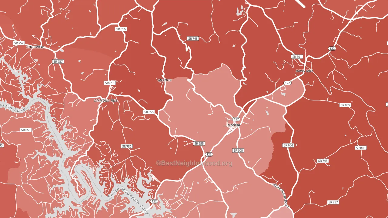 Moneta, VA block-group political-lean map