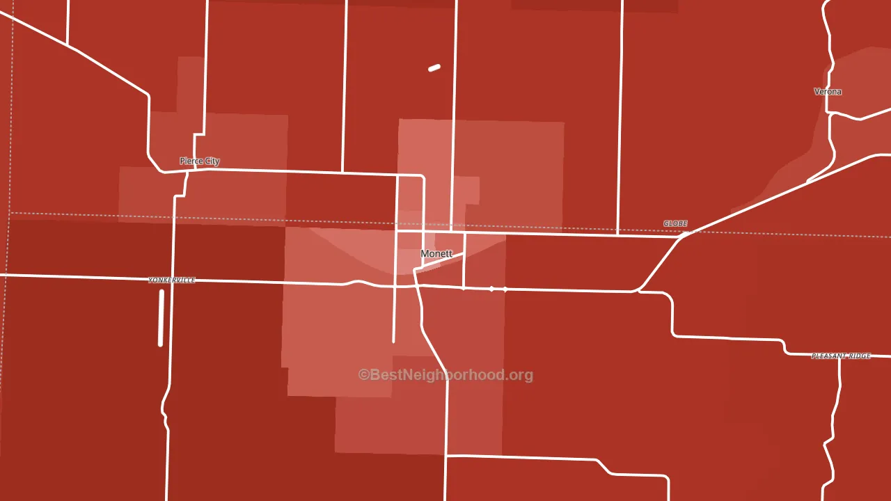 Monett, MO block-group political-lean map