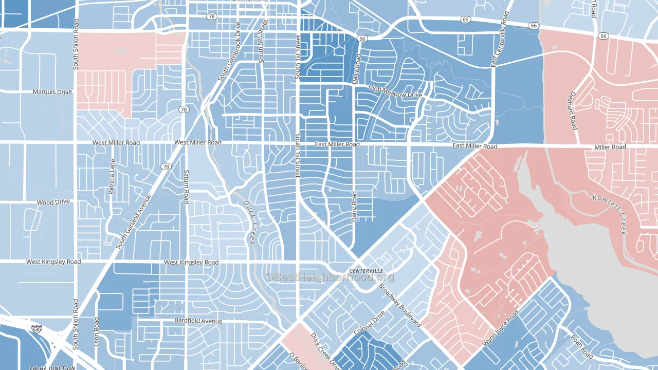 Monica Park, Garland, TX block-group political-lean map
