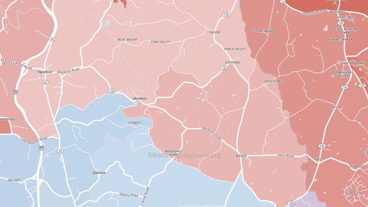 Monkton, MD block-group political-lean map
