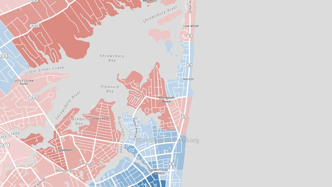 Monmouth Beach, NJ block-group political-lean map
