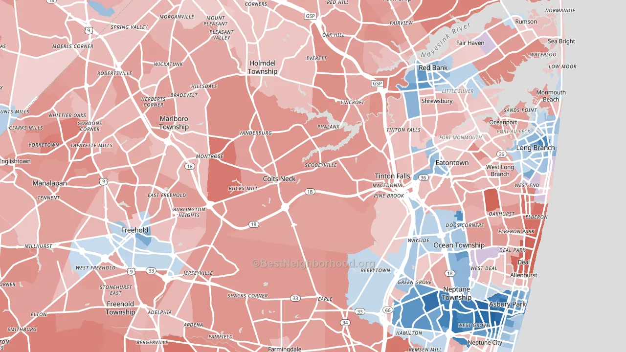 Monmouth County, NJ block-group political-lean map