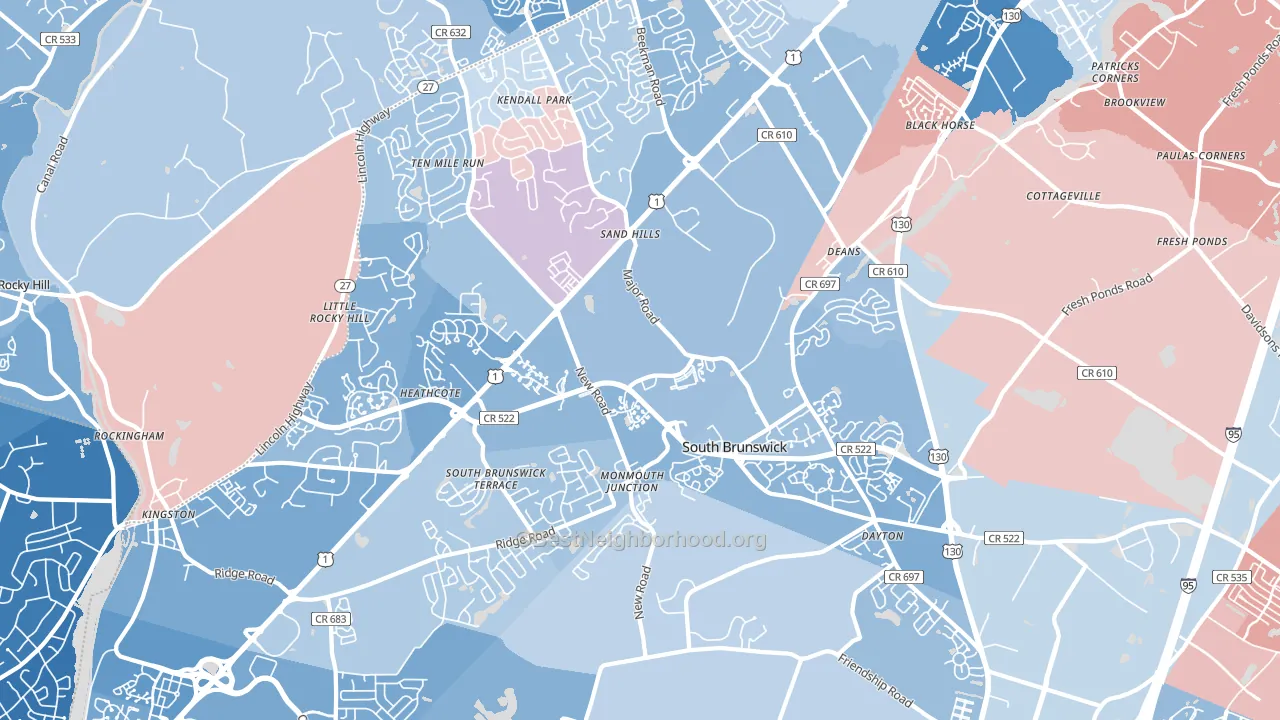 Monmouth Junction, NJ block-group political-lean map