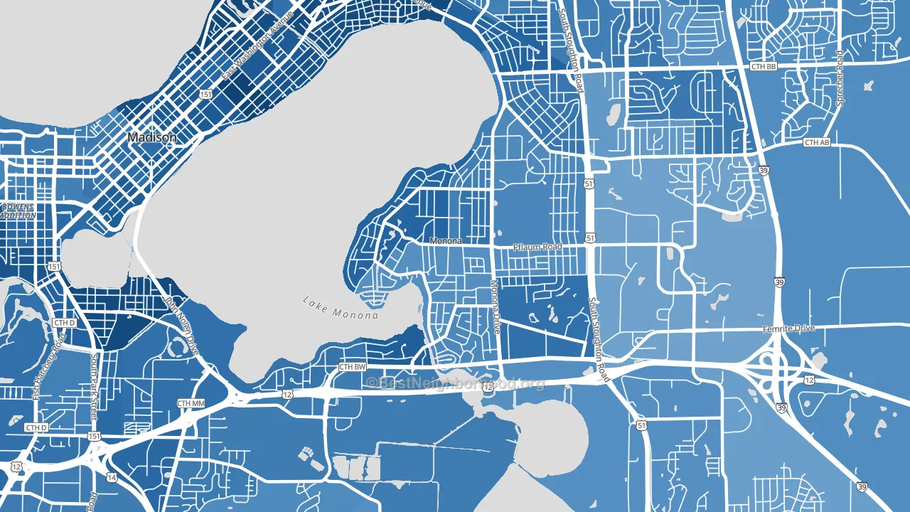 Monona, WI block-group political-lean map