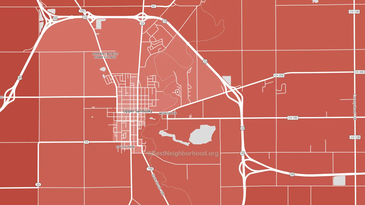 Mononcue, OH block-group political-lean map