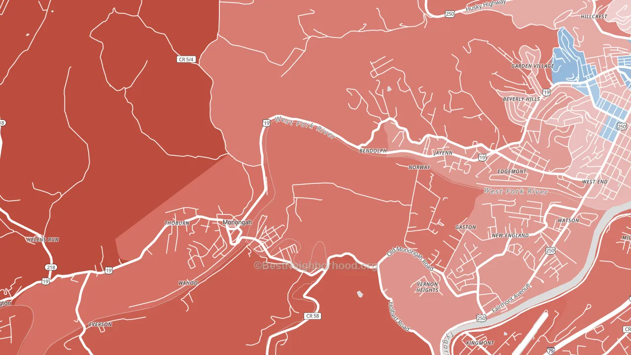 Monongah, WV block-group political-lean map