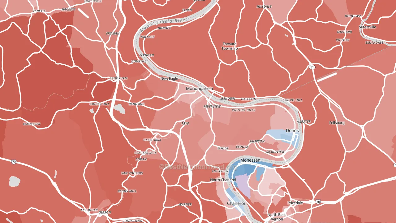Monongahela, PA block-group political-lean map