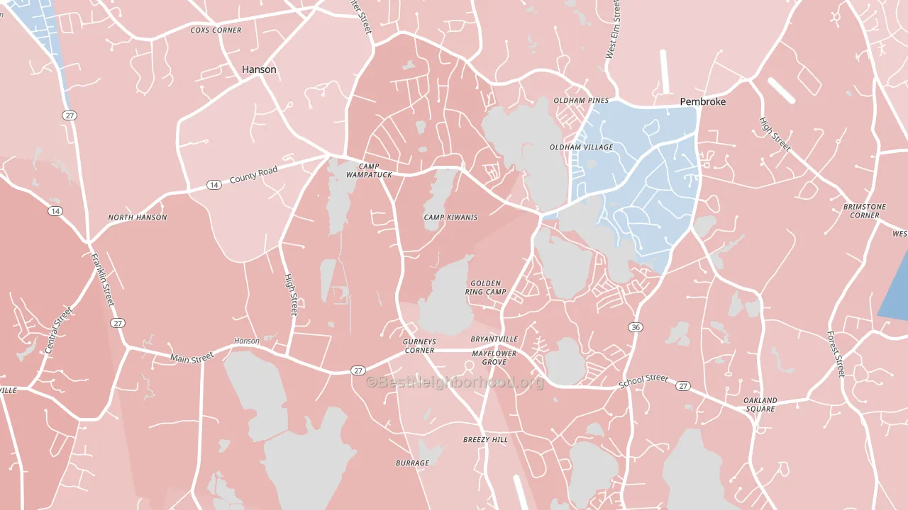 Monponsett, MA block-group political-lean map