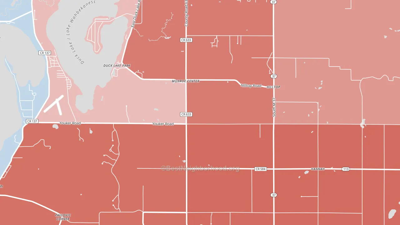 Monroe Center, MI block-group political-lean map
