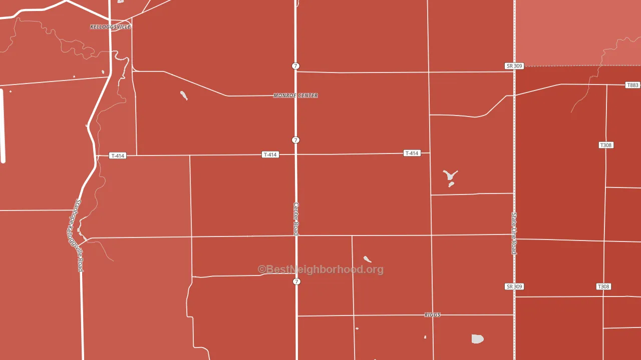 Monroe Center, OH block-group political-lean map