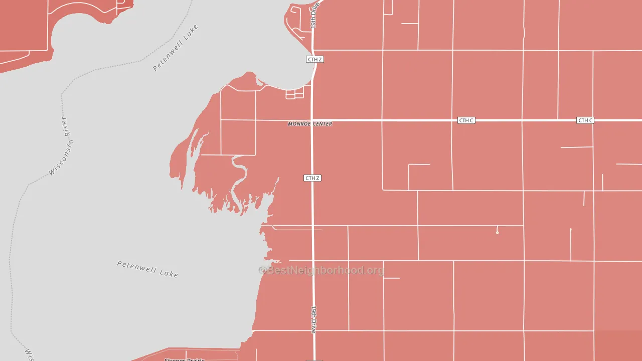 Monroe Center, WI block-group political-lean map