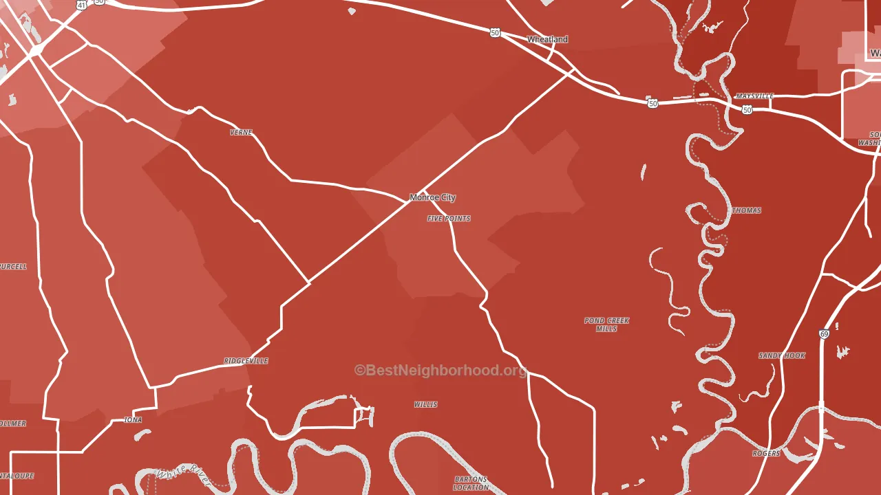 Monroe City, IN block-group political-lean map