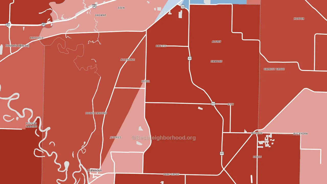Monroe County, AR block-group political-lean map
