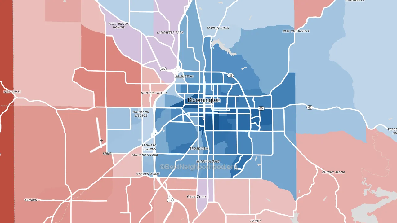 Monroe County, IN block-group political-lean map