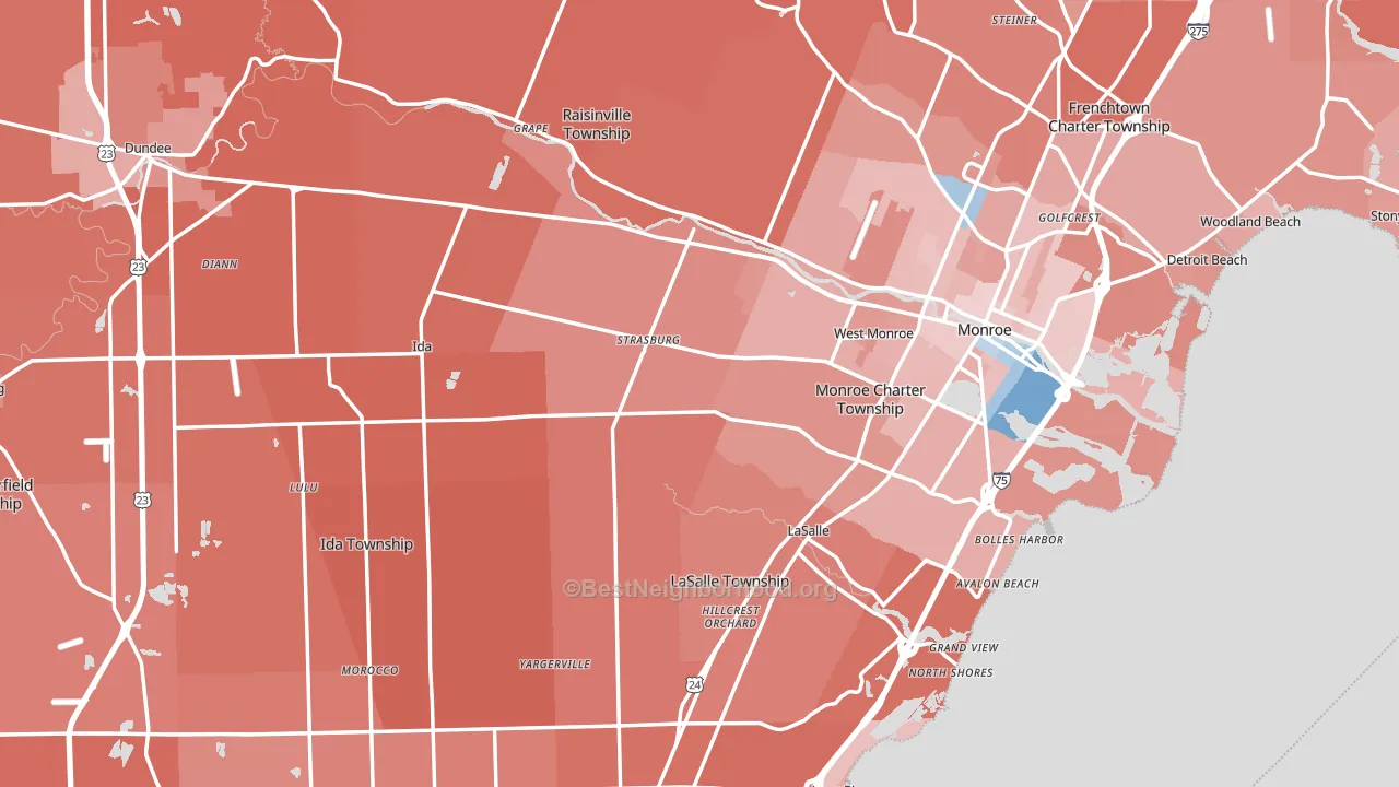 Monroe County, MI block-group political-lean map