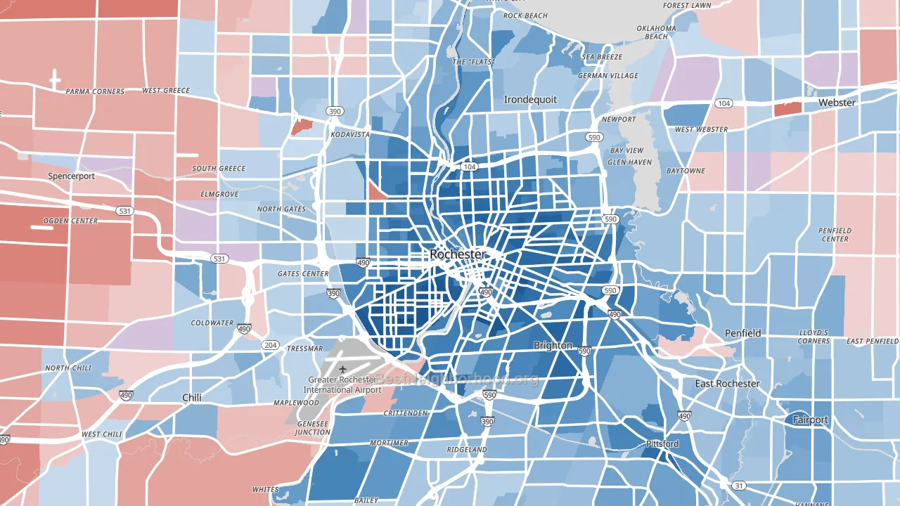 Monroe County, NY block-group political-lean map