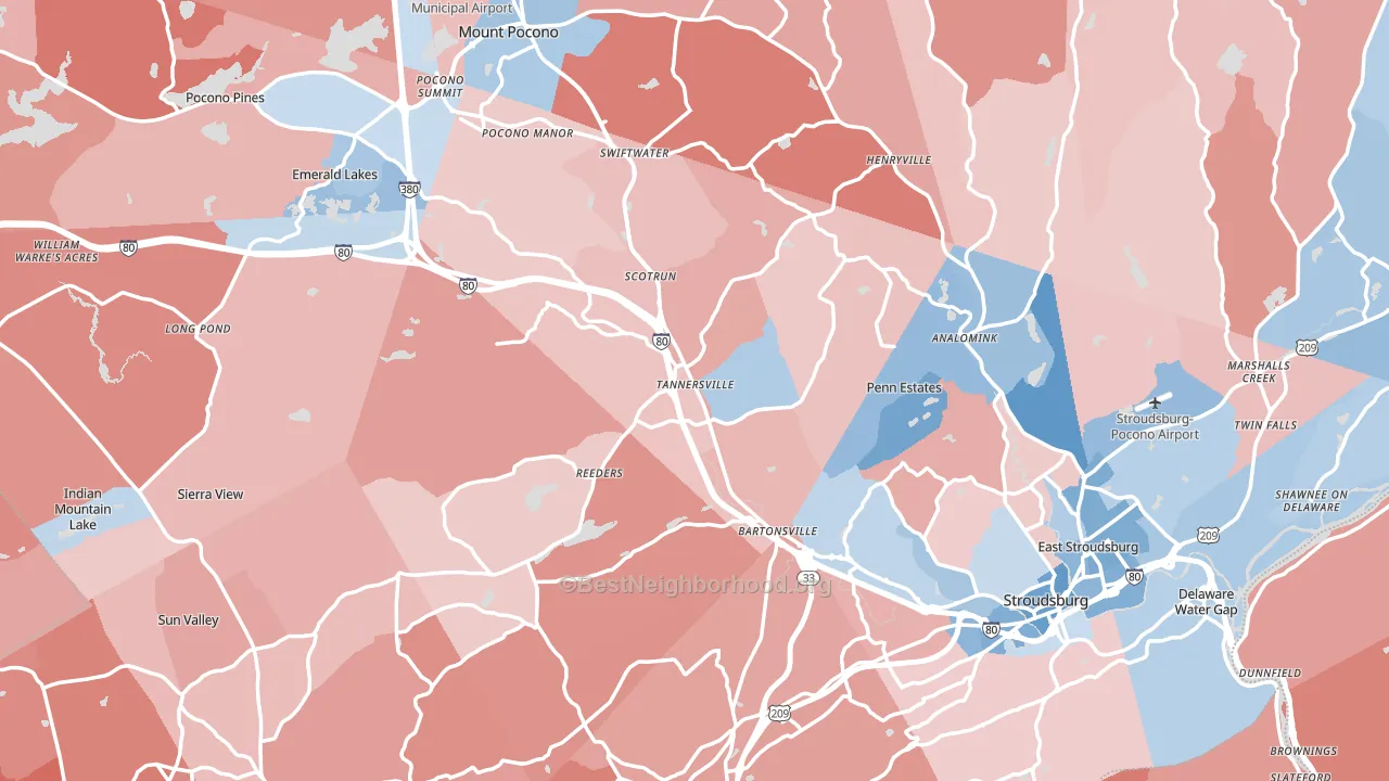 Monroe County, PA block-group political-lean map