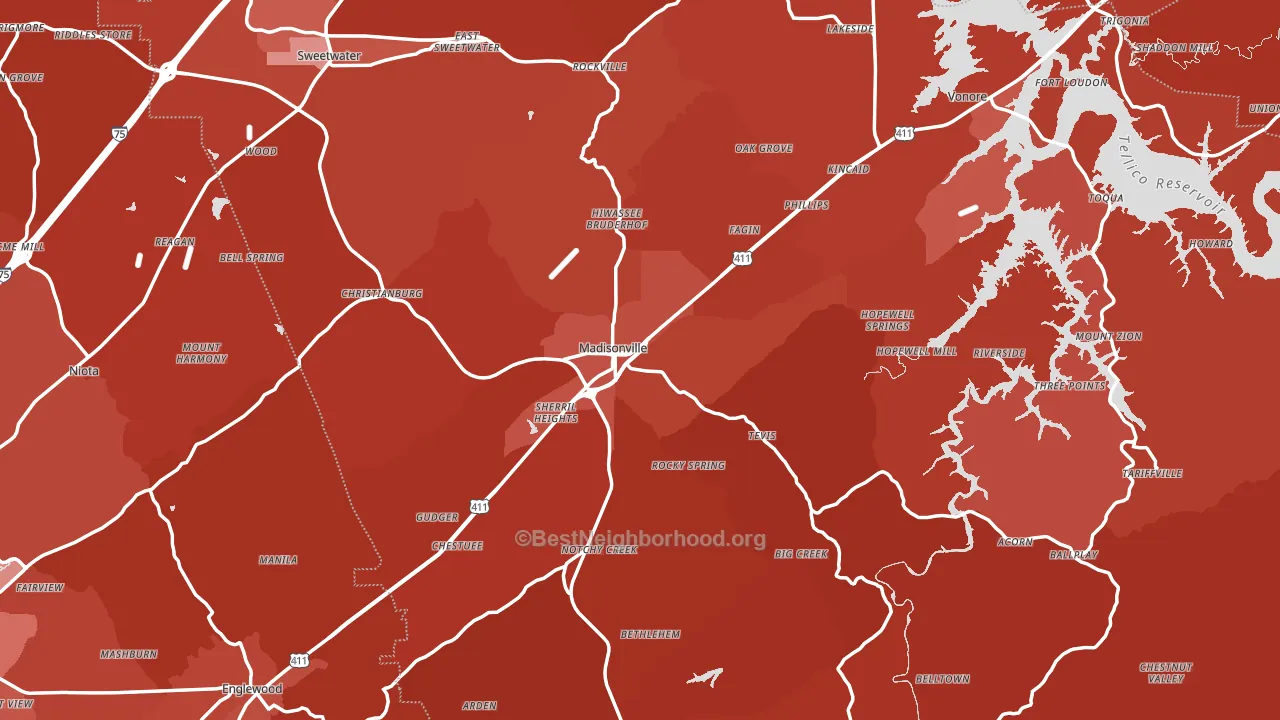 Monroe County, TN block-group political-lean map