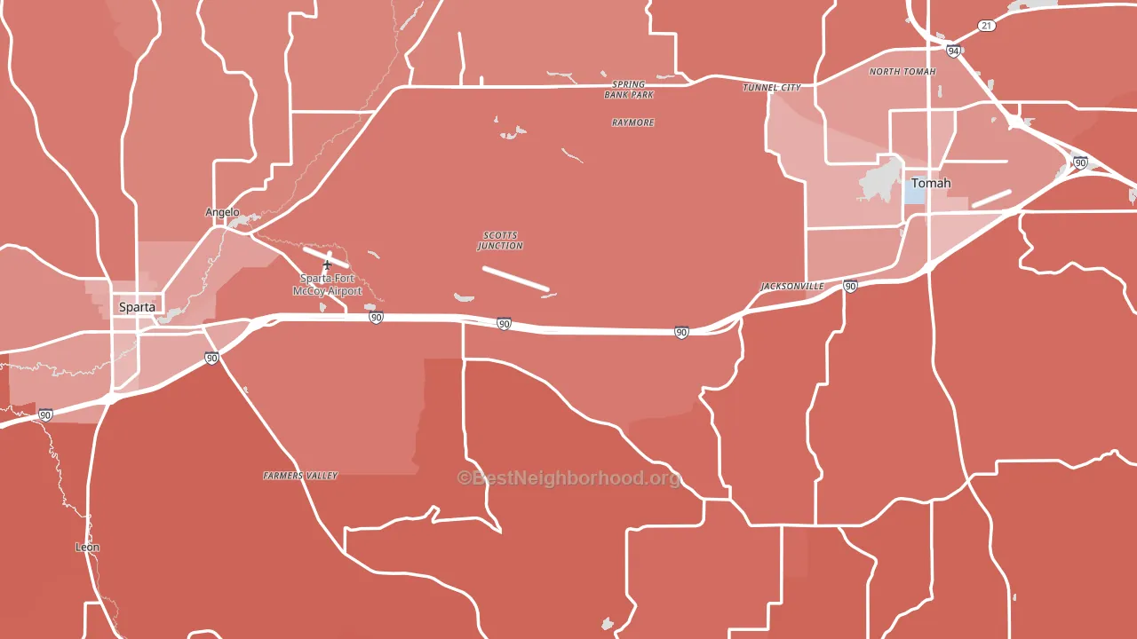 Monroe County, WI block-group political-lean map