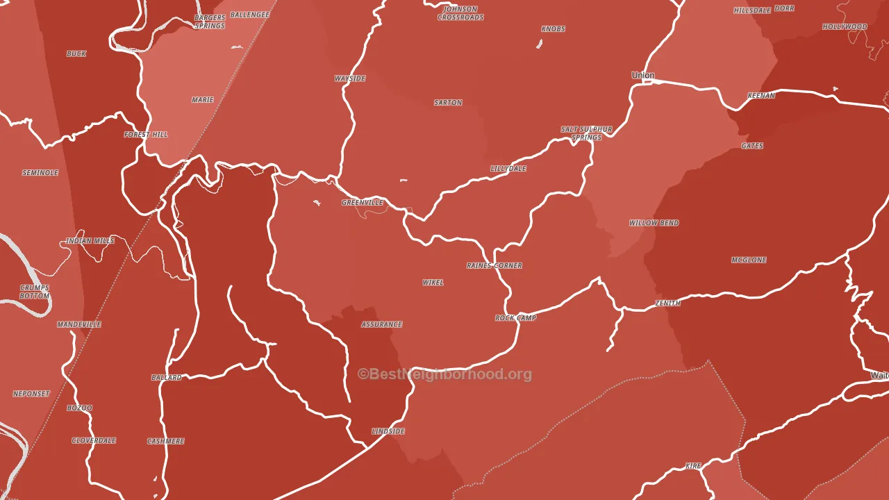 Monroe County, WV block-group political-lean map