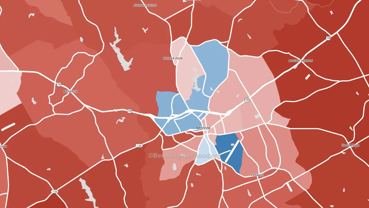 Monroe, GA block-group political-lean map
