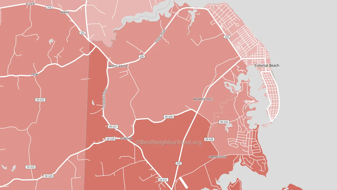 Monroe Hall, VA block-group political-lean map