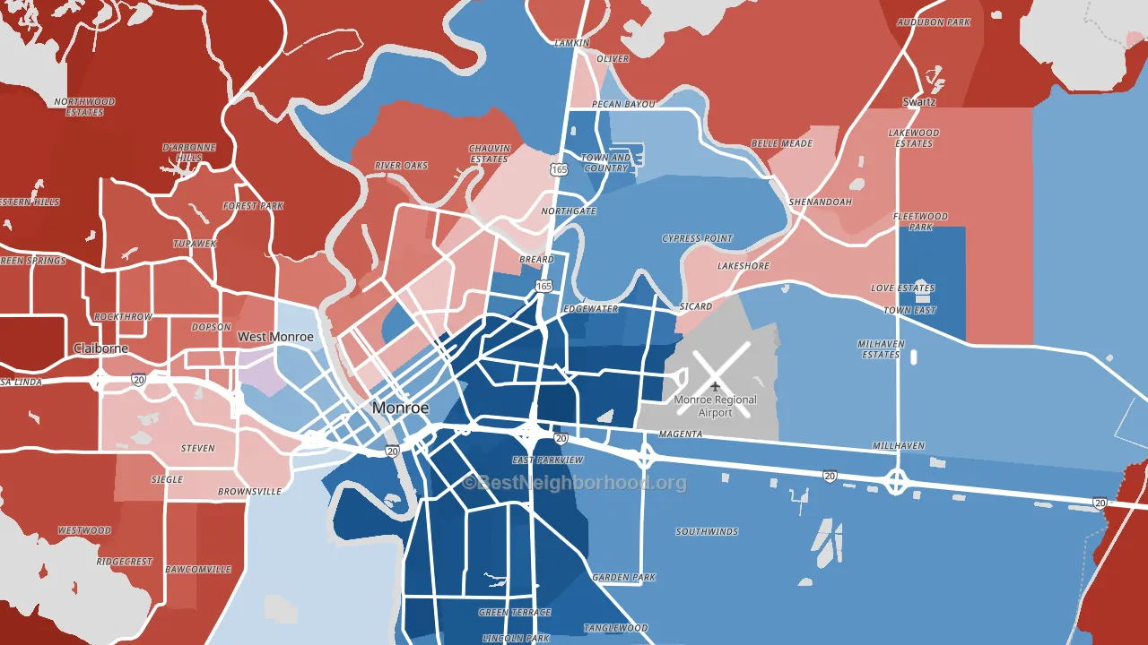 Monroe, LA block-group political-lean map