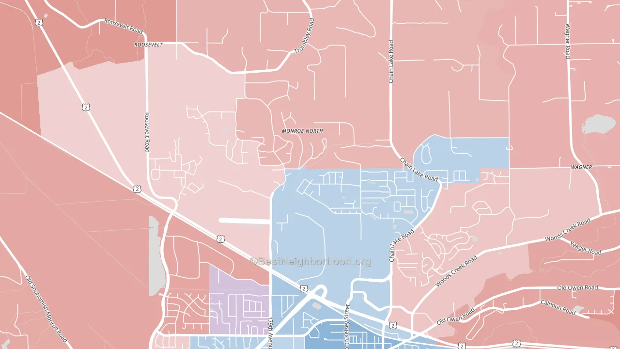 Monroe North, WA block-group political-lean map
