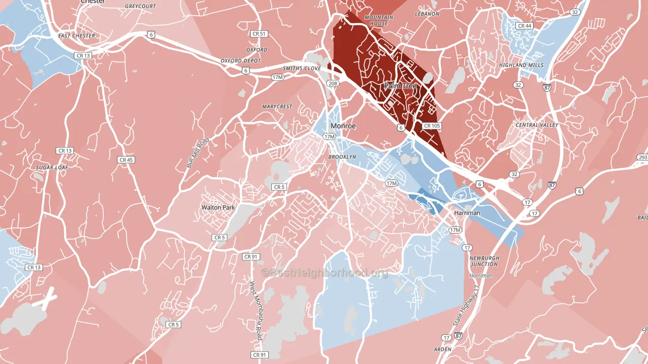 Monroe, NY block-group political-lean map